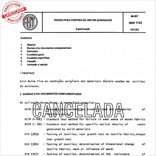 Tecido para cortina de uso em aeronaves