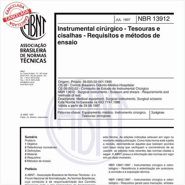 Instrumental cirúrgico - Tesouras e cisalhas - Requisitos e métodos de ensaio