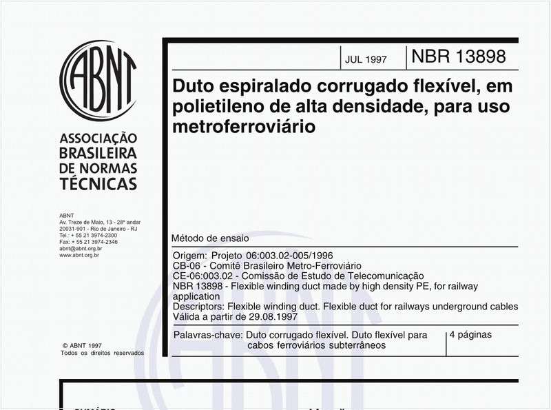 Duto espirilado corrugado flexível, em polietileno de alta densidade, para uso metroferroviário