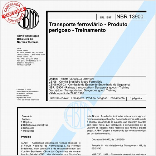 Transporte ferroviário - Produto perigoso - Treinamento