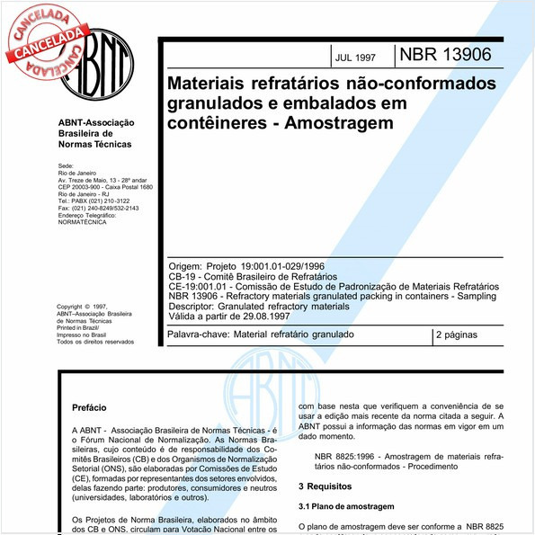 Materiais refratários não-conformados granulados e embalados em contêineres - Amostragem