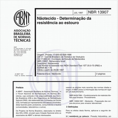 Nãotecido - Determinação da resistência ao estouro