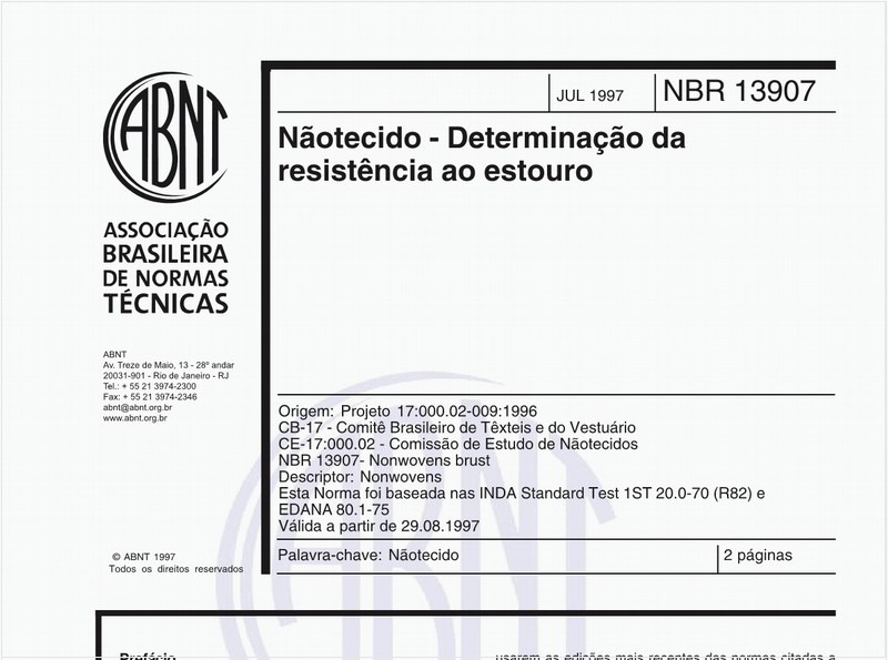 Nãotecido - Determinação da resistência ao estouro