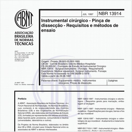 Instrumental cirúrgico - Pinça de dissecção - Requisitos e métodos de ensaio