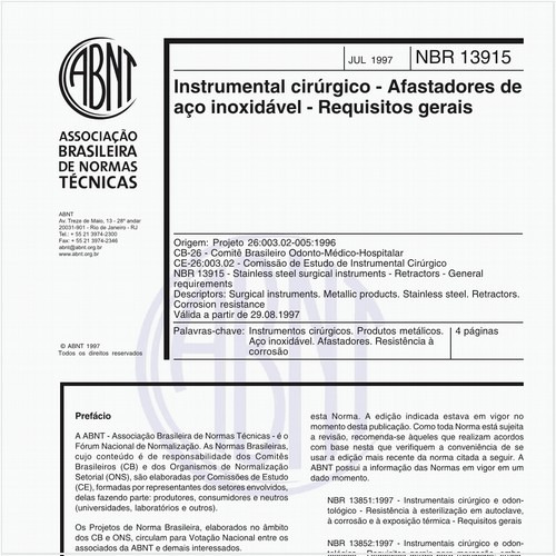 Instrumental cirúrgico - Afastadores de aço inoxidável - Requisitos gerais