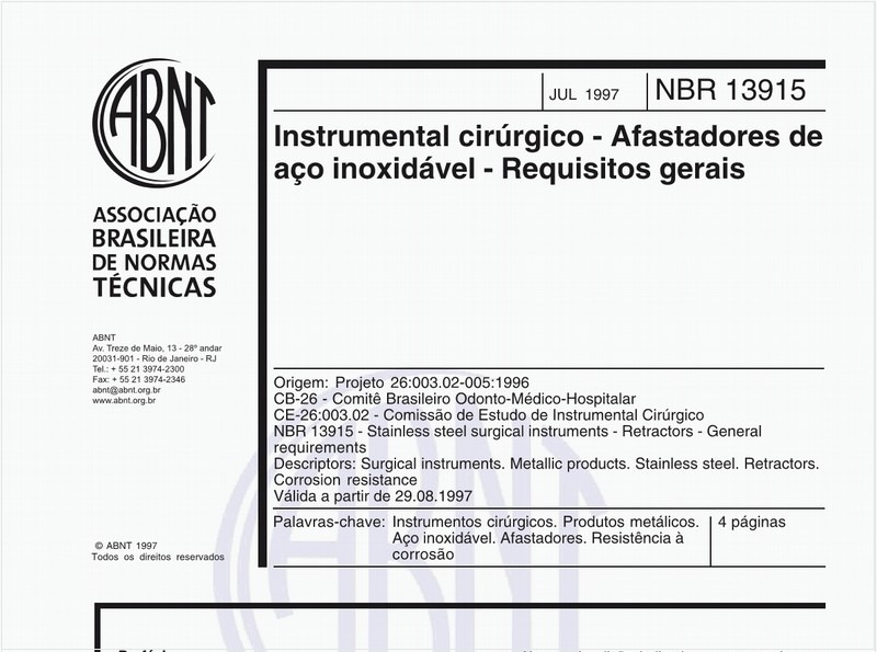 Instrumental cirúrgico - Afastadores de aço inoxidável - Requisitos gerais