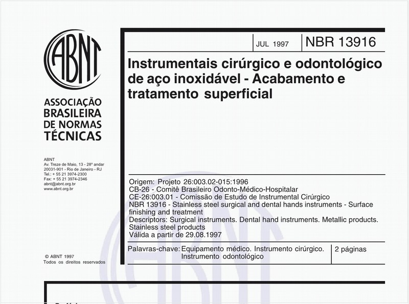 Instrumentais cirúrgico e odontológico de aço inoxidável - Acabamento e tratamento superficial