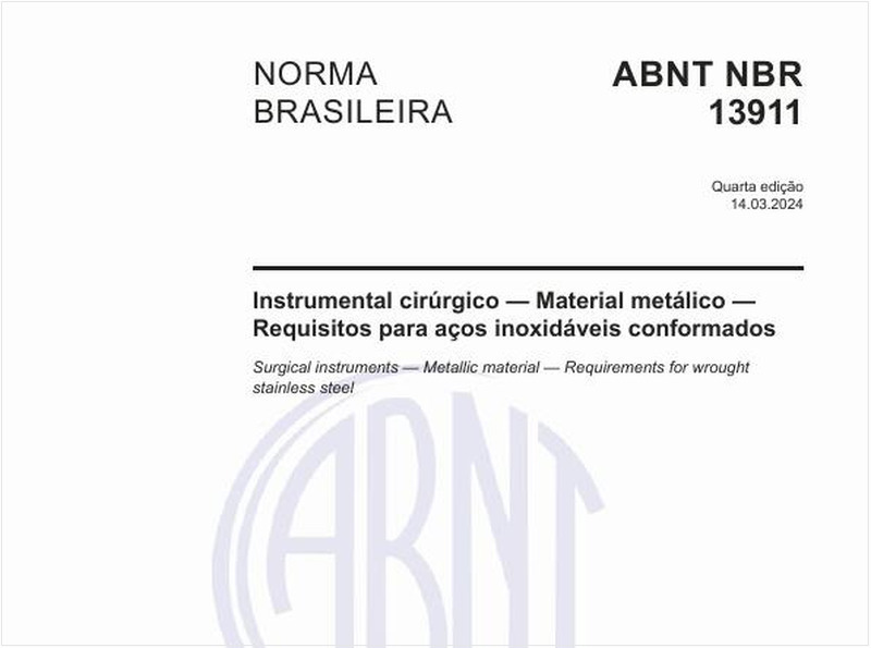 Instrumental cirúrgico — Material metálico — Requisitos para aços inoxidáveis conformados