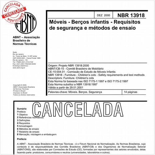 Móveis - Berços infantis - Requisitos de segurança e métodos de ensaio