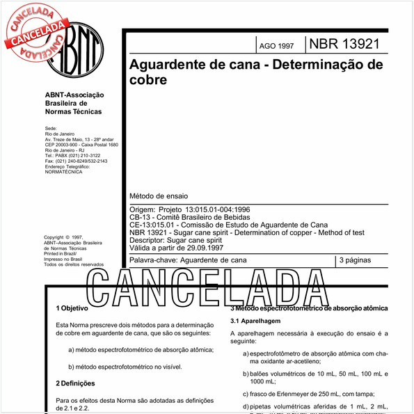 Aguardente de cana - Determinação de cobre