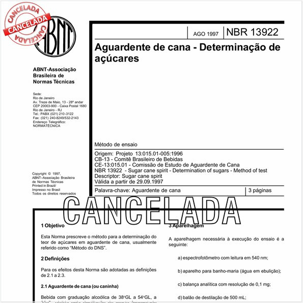 Aguardente de cana - Determinação de açúcares