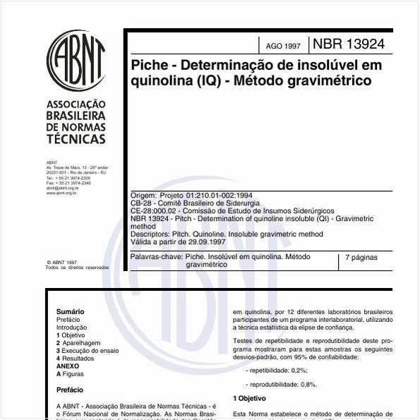 Piche - Determinação de insolúvel em quinolina (IQ) - Método gravimétrico