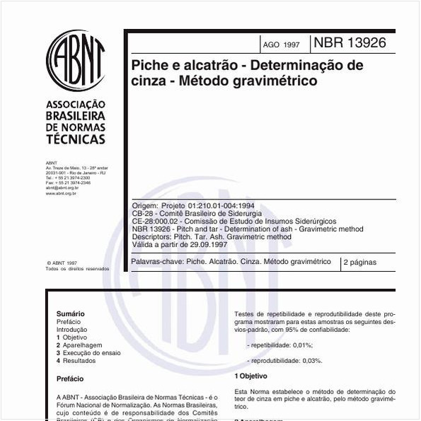 Piche e alcatrão - Determinação de cinza - Método gravimétrico