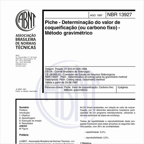 Piche - Determinação do valor de coqueificação (ou carbono fixo) - Método gravimétrico