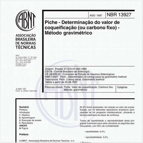 Piche - Determinação do valor de coqueificação (ou carbono fixo) - Método gravimétrico