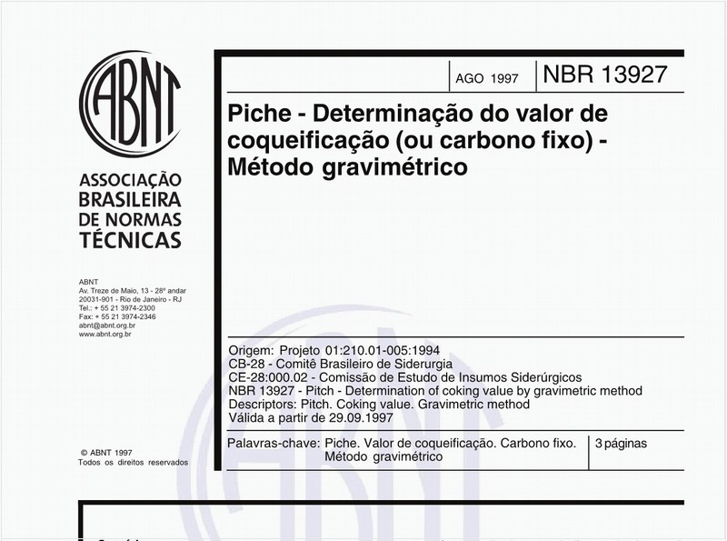 Piche - Determinação do valor de coqueificação (ou carbono fixo) - Método gravimétrico