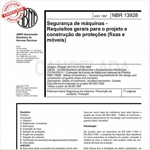 Segurança de máquinas - Requisitos gerais para o projeto e construção de proteções (fixas e móveis)