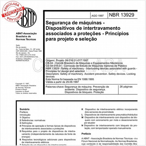 Segurança de máquinas - Dispositivos de intertravamento associados a proteções - Princípios para projeto e seleção