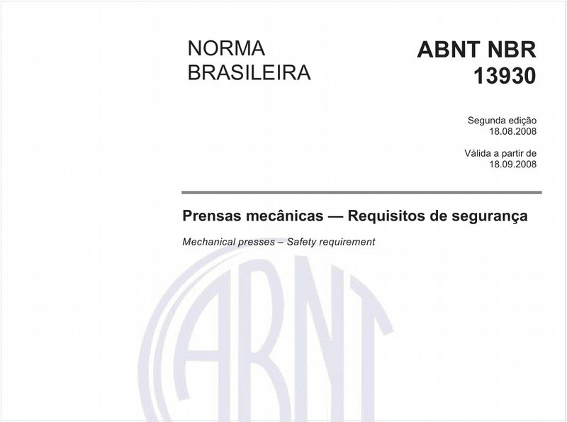 Prensas mecânicas - Requisitos de segurança