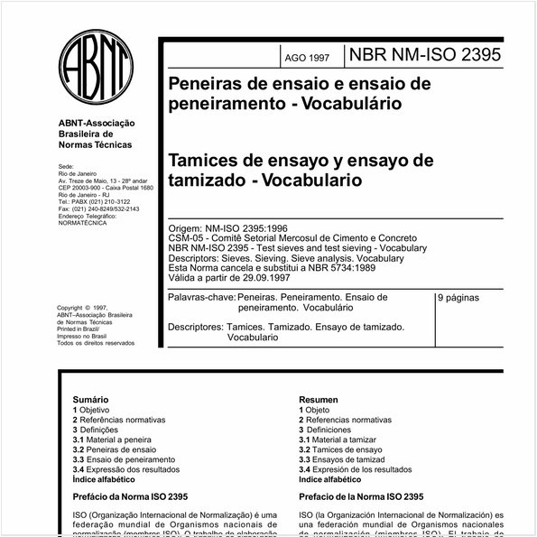 Peneiras de ensaio e ensaio de peneiramento - Vocabulário.