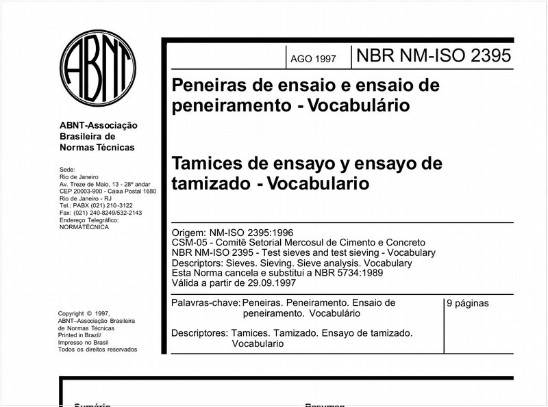 Peneiras de ensaio e ensaio de peneiramento - Vocabulário.