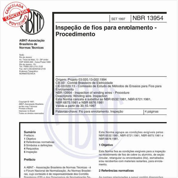 Inspeção de fios para enrolamento - Procedimento