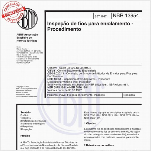 Inspeção de fios para enrolamento - Procedimento