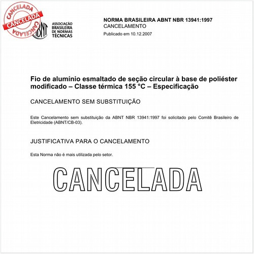 Fio de alumínio esmaltado de seção circular à base de poliéster modificado - Classe térmica 155 graus Celsius - Especificação