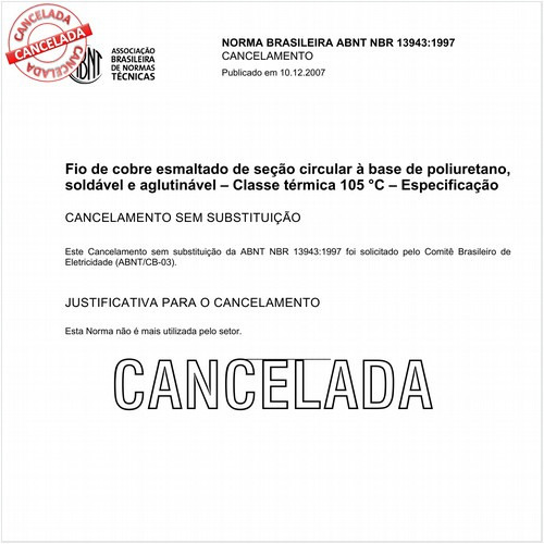 Fio de cobre esmaltado de seção circular à base de poliuretano, soldável e aglutinável - Classe térmica 105 graus Celsius - Especificação