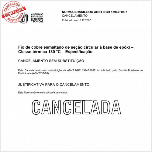Fio de cobre esmaltado de seção circular à base de epóxi - Classe térmica 130 graus Celsius - Especificação