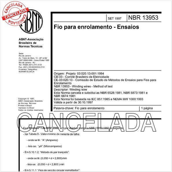 Fio para enrolamento - Ensaios