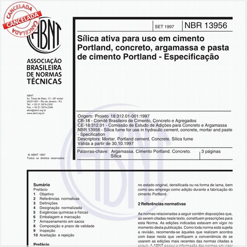 Sílica ativa para uso em cimento Portland, concreto, argamassa e pasta de cimento Portland - Especificação