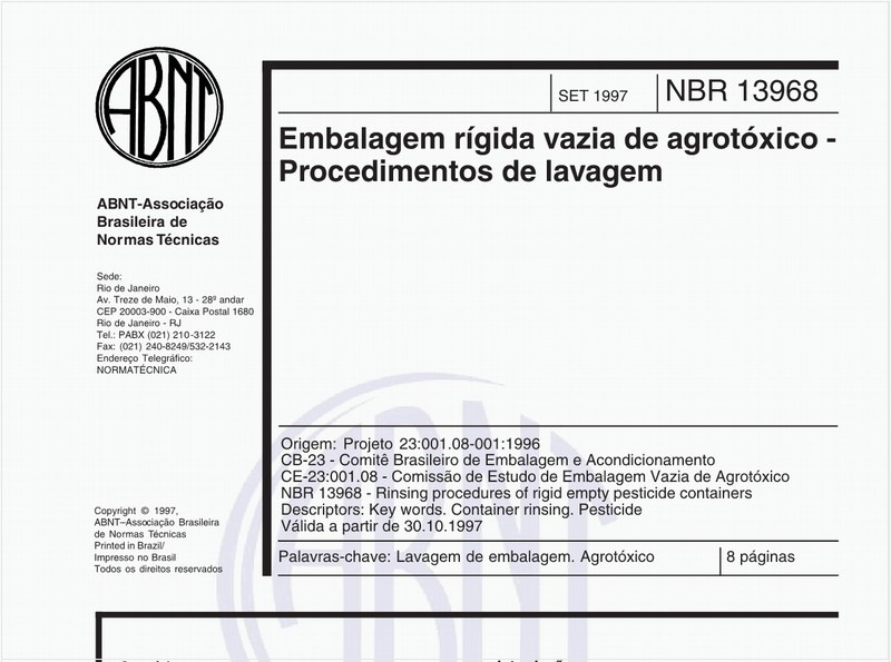 Embalagem rígida vazia de agrotóxico - Procedimentos de lavagem