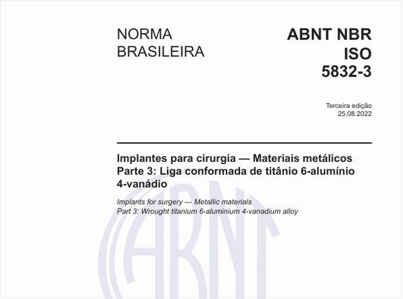 Implantes para cirurgia - Materiais metálicos - Parte 3: Liga conformada de titânio 6-alumínio 4-vanádio