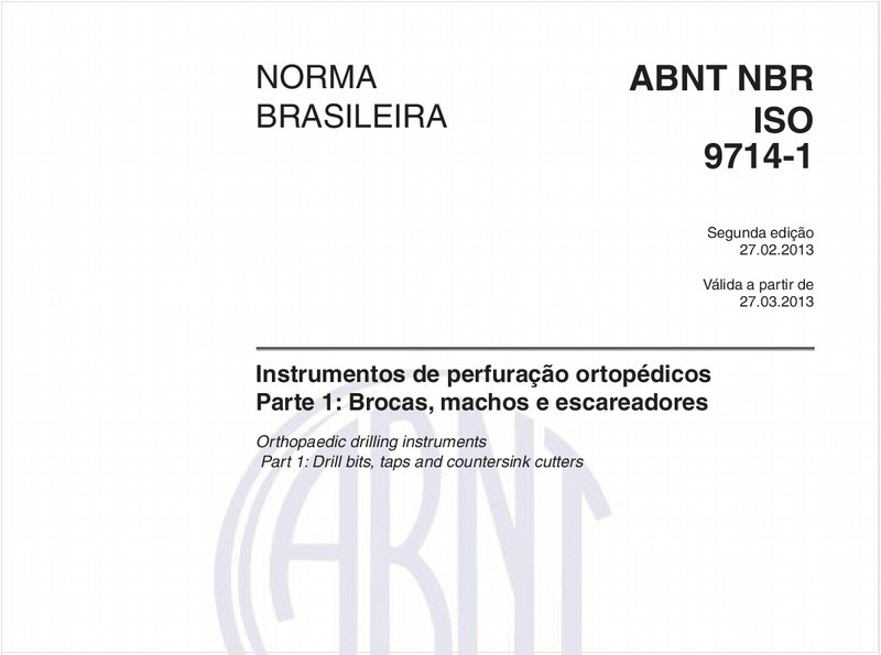 Instrumentos de perfuração ortopédicos - Parte 1: Brocas, machos e escareadores