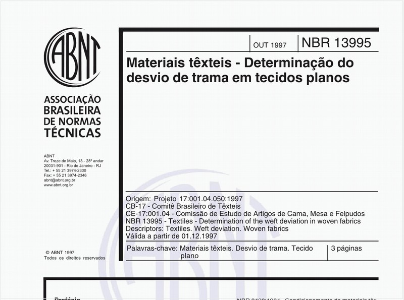 Materiais têxteis - Determinação do desvio de trama em tecidos planos
