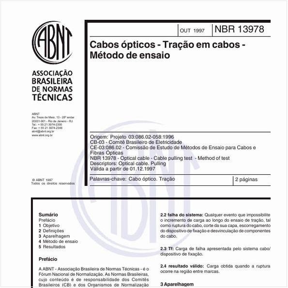 Cabos ópticos - Tração em cabos - Método de ensaio