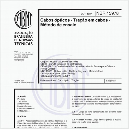 Cabos ópticos - Tração em cabos - Método de ensaio