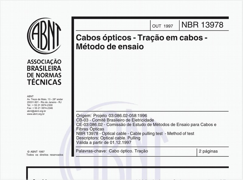 Cabos ópticos - Tração em cabos - Método de ensaio
