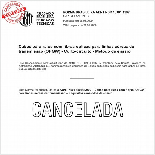 Cabos pára-raios com fibras ópticas para linhas aéreas de transmissão (OPGW) - Curto-circuito - Método de ensaio