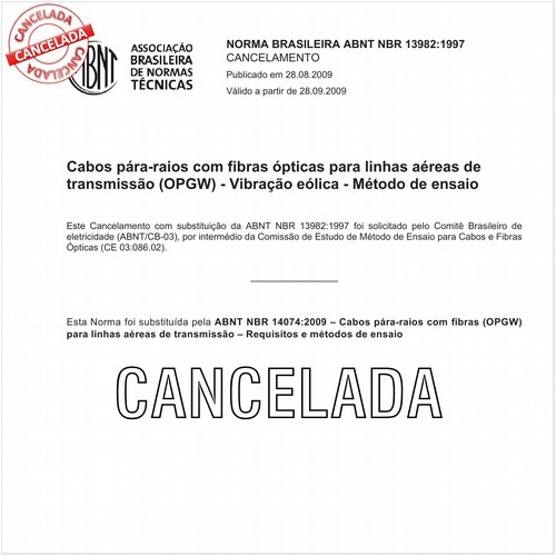 Cabos pára-raios com fibras ópticas para linhas aéreas de transmissão (OPGW) - Vibração eólica - Método de ensaio