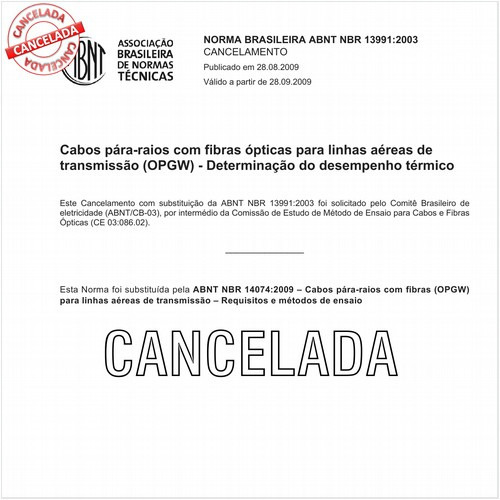 Cabos pára-raios com fibras ópticas para linhas aéreas de transmissão (OPGW) - Determinação do desempenho térmico