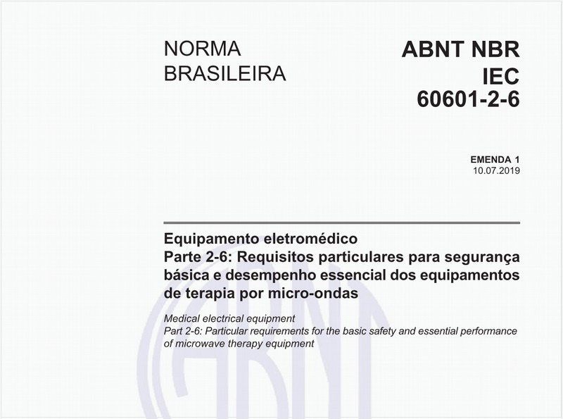 Equipamento eletromédico - Parte 2-6: Requisitos particulares para segurança básica e desempenho essencial dos equipamentos de terapia por micro-ondas