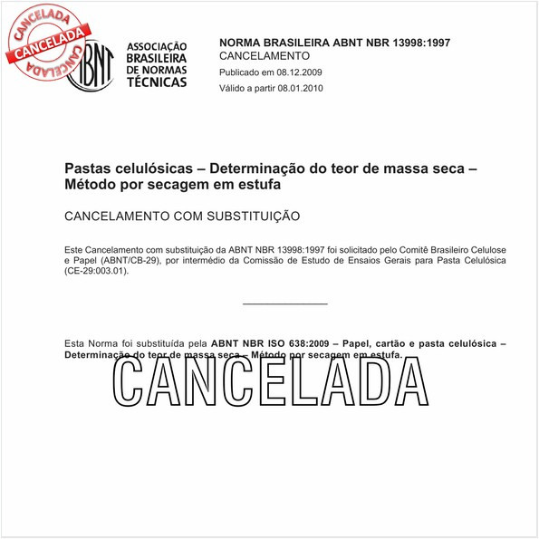 Pastas celulósicas - Determinação do teor de massa seca - Método por secagem em estufa