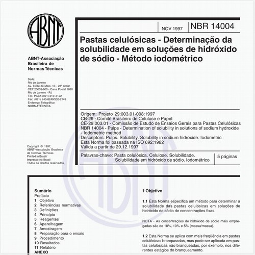 Pastas celulósicas - Determinação da solubilidade em soluções de hidróxido de sódio - Método iodométrico