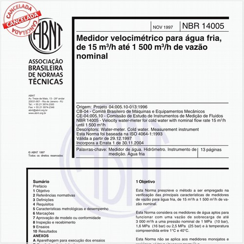 Medidor velocimétrico para água fria, de 15 m³/h até 1 500 m³/h de vazão nominal