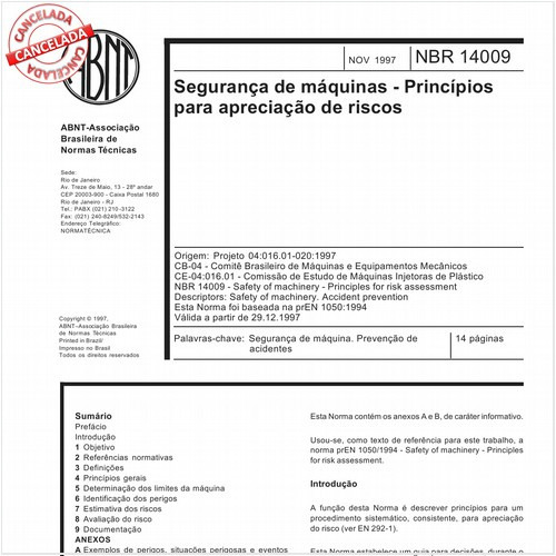 Segurança de máquinas - Princípios para apreciação de riscos