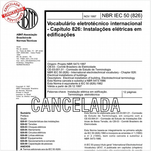 Vocabulário eletrotécnico internacional - Capítulo 826: Instalações elétricas em edificações