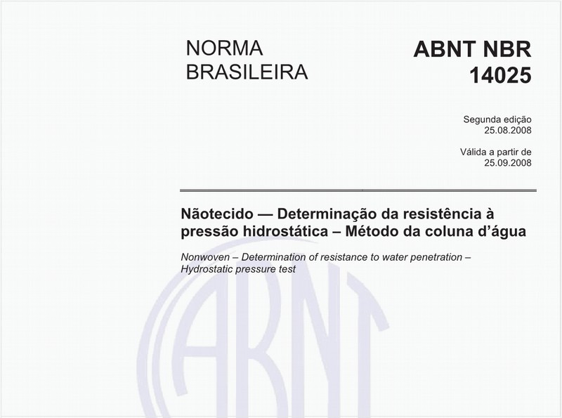 Nãotecido - Determinação da resistência à pressão hidrostática - Método da coluna d´água