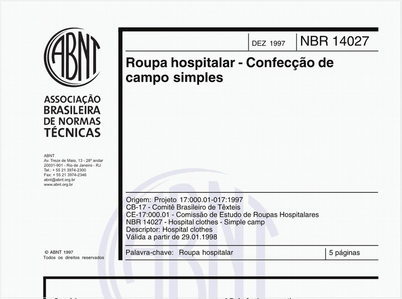 Roupa hospitalar - Confecção de campo simples